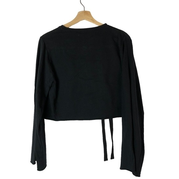 Zara Black Lace Up Side Cropped Long Sleeve Top S - Picture 2 of 3